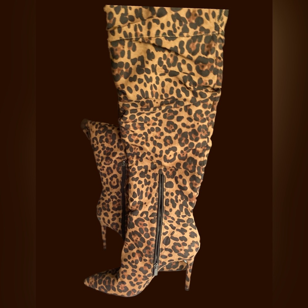 Jessica Simpson thigh high leopard print heeled boot